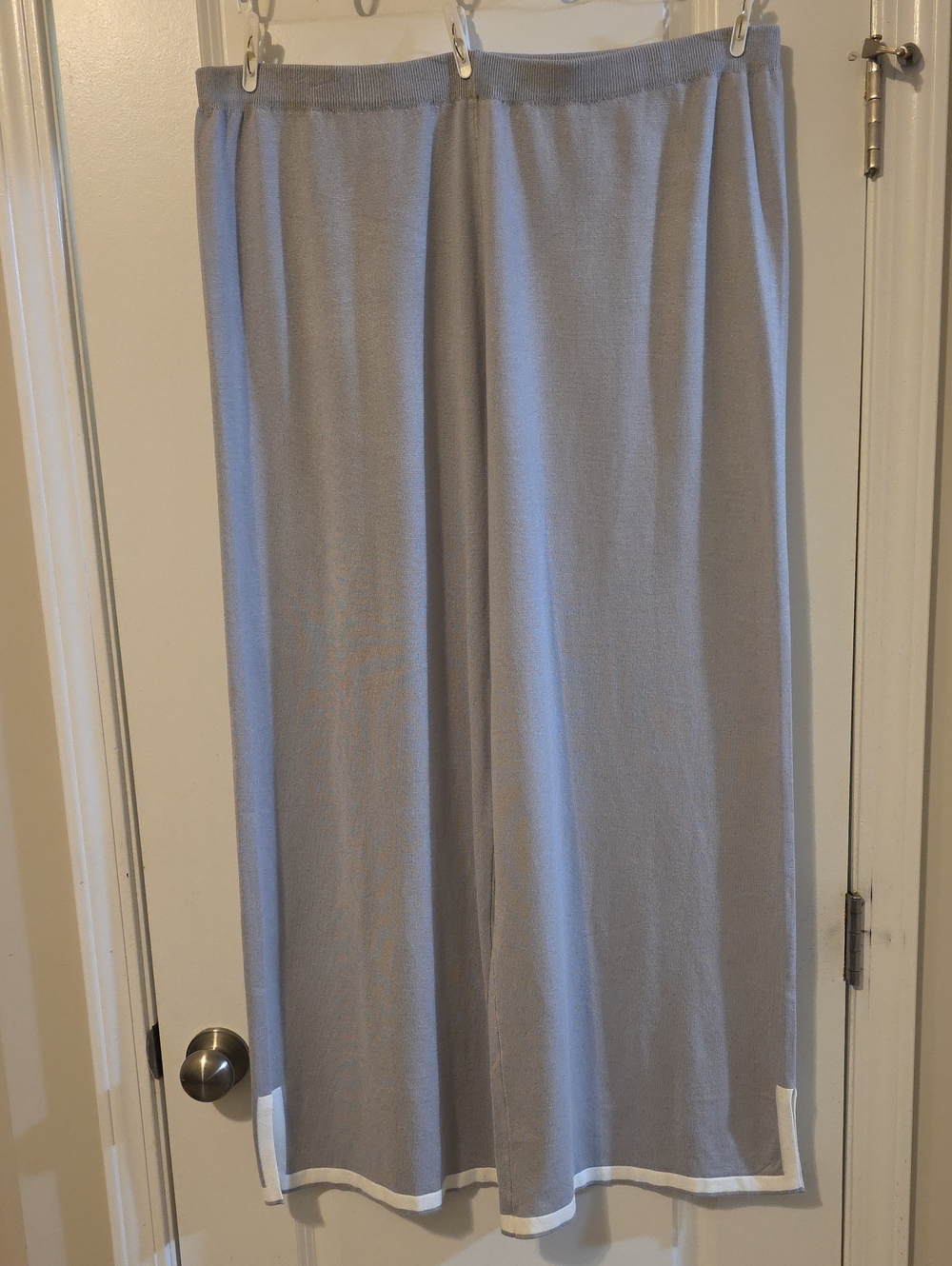 Sweater Knit Wide Leg Pants Contrast Trim Side Slits